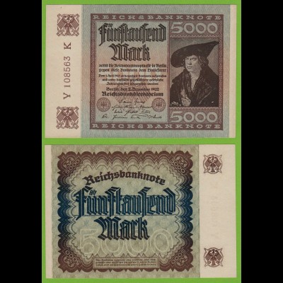 Reichsbanknote 5000 fünftausend Mark 1922 Ros 80c UNC laufende Nummern Y-K
