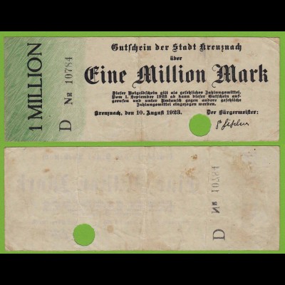 Kreuznach - Notgeld 1-Million Mark 1923 Serie D Nr. 5-stellig F (19551