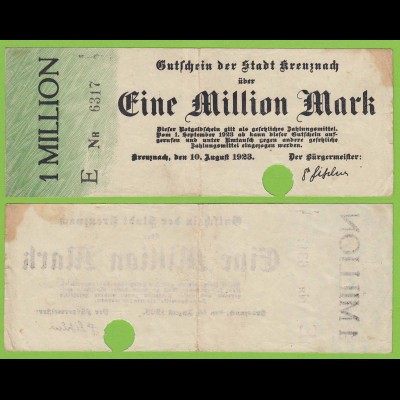 Kreuznach - Notgeld 1-Million Mark 1923 Serie E Nr. 4-stellig F (19552