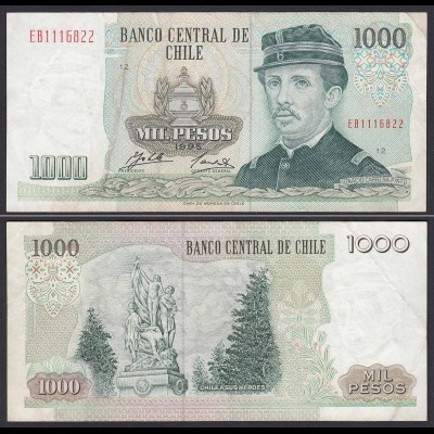 CHILE - 1000 Pesos Banknote 1995 Pick 154f VF Prefix EB Block 12 (19699