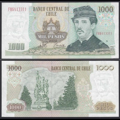 CHILE - 1000 Pesos Banknote 2002 Pick 154f fast XF Prefix FH Block 9 (19704