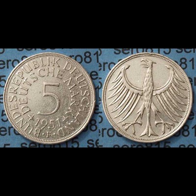 5 DM Silber-Adler Silberadler Münze 1951 F Jäger 387 BRD (7980