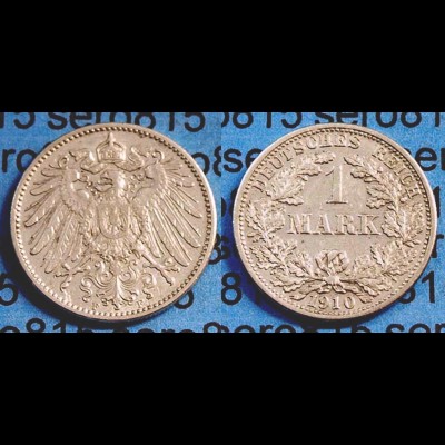 1 Mark Jäger 17 Silber Münze großer Adler 1910 F (982
