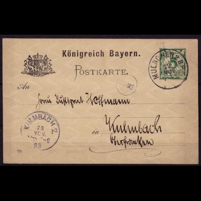 Bayreuth-Kulmbach Bayern 1899 Karte Distributions/Briefträgerstempel B3 (b786