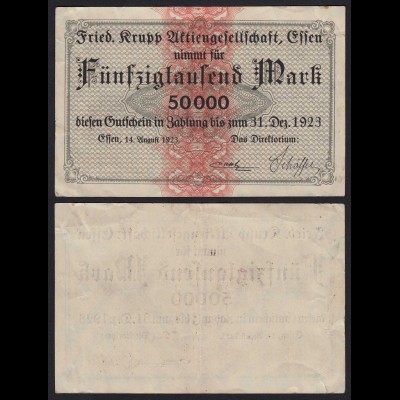 Krupp Essen 50 Tausend Mark Gutschein/Banknote 1923 VF (19990
