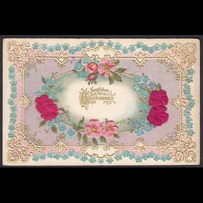 AK allgemein Glückwunsch Textil Blumen Prägekarte (20015