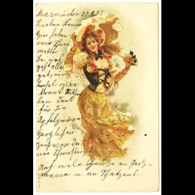 AK Jugendstil Frau im Wind Mode Fantasie 1905 (2942