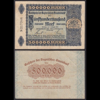 500000 500.000 Mark Gaperische BAYERISCHE Staatsbank 1923 VF- RAR (20135
