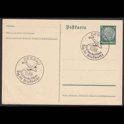 Dessau 9.1.1938 Sonderstempel Tag der Briefmarke auf Ganzsache (20211