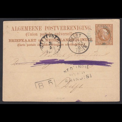 Niederländisch Indien Ganzsache 5 Cent 1880 nach Delft (20213