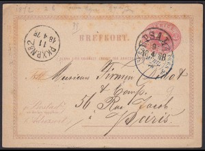 Schweden 1878 Ganzsache von Upsala nach Paris (20273