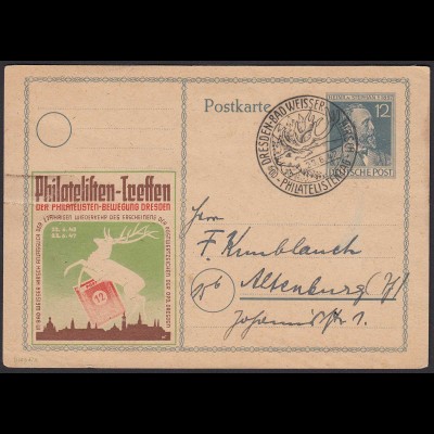 SBZ 1947 Dresden-Bad Weisser Hirsch Philatelistentag SST Sonderkarte 