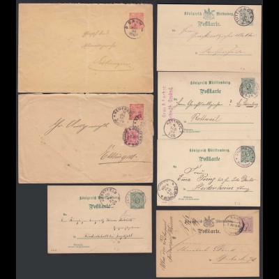 Württemberg 7 Stück Ganzsachen Postal Stationery ab 1877 gebraucht (20439