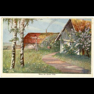 AK Kunstkarte E.Lindberg Wenn der Flieder blüht 1918 Feldpost (2903