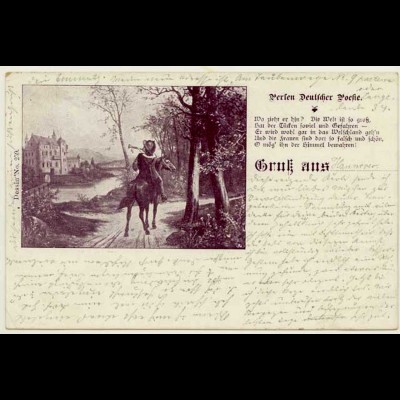 AK 1900 Jugendstil Perlen Deutscher Poesie Postreiter Gruss aus (2860