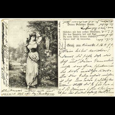 AK 1899 Jugendstil Perlen Deutscher Poesie Mädchen Gruss aus (2858