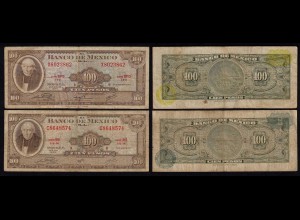 Mexico - 100 Pesos 1970 + 1972 Pick 61e + 61h used F- (4-) (21228