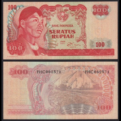 INDONESIEN - INDONESIA 100 RUPIAH Banknote 1968 aUNC Pick 108 (21168