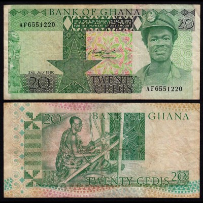 Ghana - 20 Cedis Banknote 1980 Pick 21b VF (3) (21332