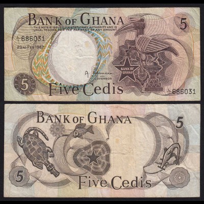 Ghana - 5 Cedis Banknote 1967 Pick 11a F (4) (21333