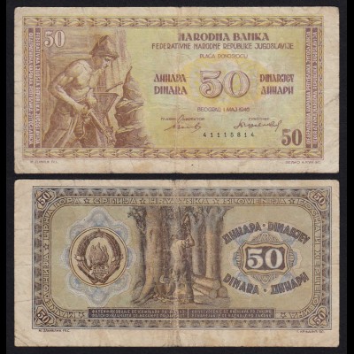 Jugoslawien - Yugoslavia 50 Dinara 1946 VG (5) Pick 64a (21346