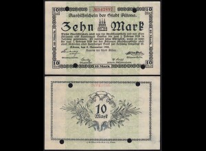 Altona bei Hamburg 10 Mark Aushilfsschein Notgeld 1918 AU (1-) 4-Loch entwertet 