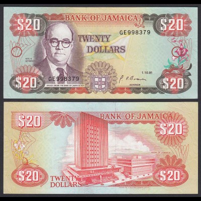 JAMAIKA - JAMAICA 20 Dollars Banknote 1991 Pick 72d XF (2) (21509