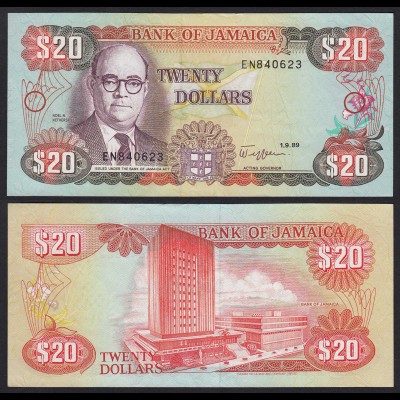 JAMAIKA - JAMAICA 20 Dollars Banknote 1989 Pick 72c VF- (3-) (21511