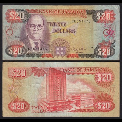 JAMAIKA - JAMAICA 20 Dollars Banknote 1986 Pick 72b F (4) (21513
