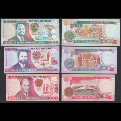 MOSAMBIK - MOZAMBIQUE 3 Stück Banknoten 1000-10.000 M.1991 UNC (21793