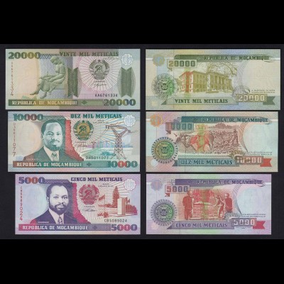 MOSAMBIK - MOZAMBIQUE 3 Stück Banknoten 1991-99 UNC (21795