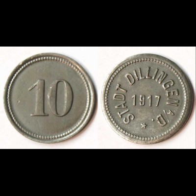 Germany - Dillingen City 10 Pfennig Notgeld 1917 zinc WW1 Funck 94.2 (r1002