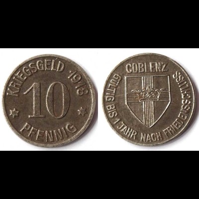 Germany - COBLENZ Koblenz CITY 10 Pfennig Notgeld Kriegsgeld 1918 Eisen (r985