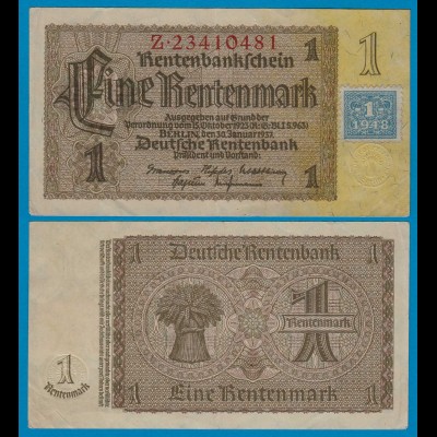 SBZ/DDR Huponausgabe 1 Mark auf 1 RM Banknote 1948 Ros.330b fast XF (2-)