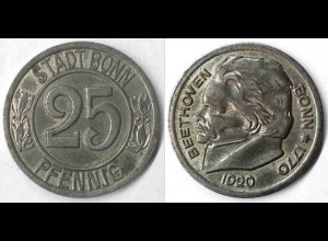 Bonn Germany 25 Pfennig Beethoven Notgeld/Emergency Money 1920 Iron (4117