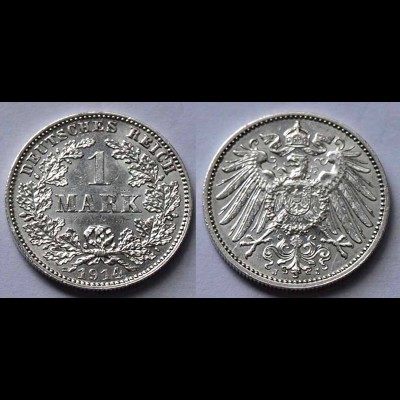 1 Mark Jäger 17 Silber Münze großer Adler 1914 J Kaiserreich (22014