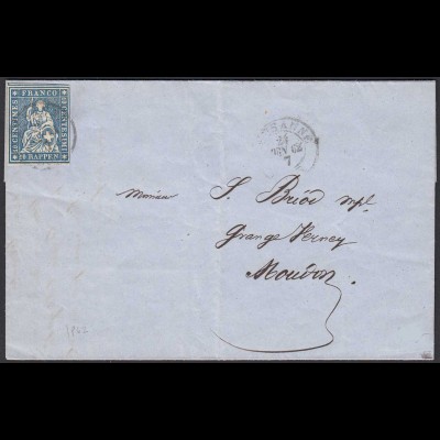 Schweiz - Lausanne 1862 10 R. Mi.14 Brief nach Moudon (22168
