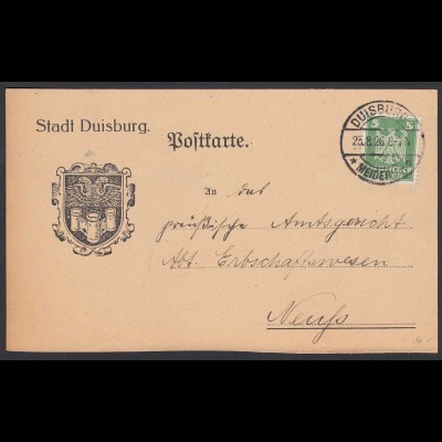 Stadt Duisburg Postkarte 1926 von Meidrich nach Neuss (22178