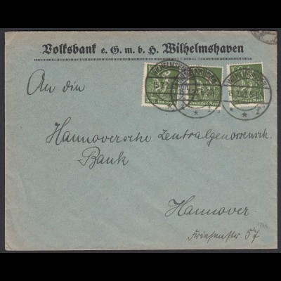 Wilhelmshaven 1922 Infla Brief Mehrfachfrankatur 187 n.Hannover (22217