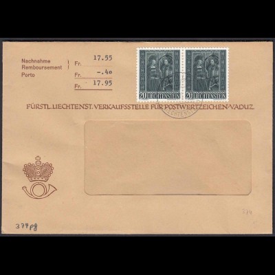 Liechtenstein 1958 NN-Brief Mi. 374 Paar Hl. Moritz + Agatha (22702