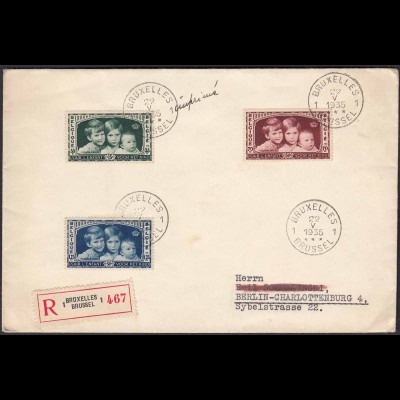 Belgien - Belgium 1935 R-Brief Brüssel-Berlin Mi.396-98 Hilfskomitee (22818