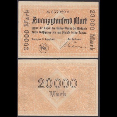 Wanne Eickel 20000 20.000 Mark Banknote 1923 F/VF (3/4) (22853