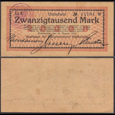 Rotthausen 20000 20.000 Mark Banknote 1923 VF (3) (22854