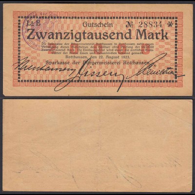 Rotthausen 20000 20.000 Mark Banknote 1923 VF (3) (22856