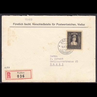 Liechtenstein 1947 R-Brief nach Basel Mi.256 Tod Fürstin Elsa (22728