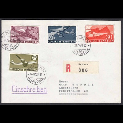 Liechtenstein 1960 R-Satz-Brief Schaan- Feuerthalen Mi.391-94 Flugpost (22730