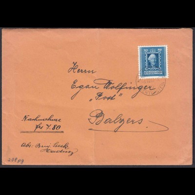 Liechtenstein 1943 NN-Brief nach Balzers Einzelfrankatur Mi.208 (22742