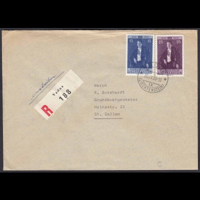 Liechtenstein 1958 R-Brief Mi. 349-50 Vaduz - St.Gallen (22753