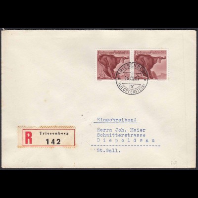 Liechtenstein 1977 R-Brief Mi. 253 im Paar Gemse Triesenberg-Diepoldsan (22914