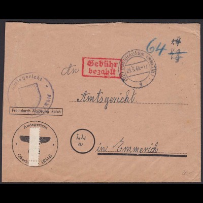 1946 Gerichtsbrief Oberhausen nach Emmerich Gebühr bezahlt (20588